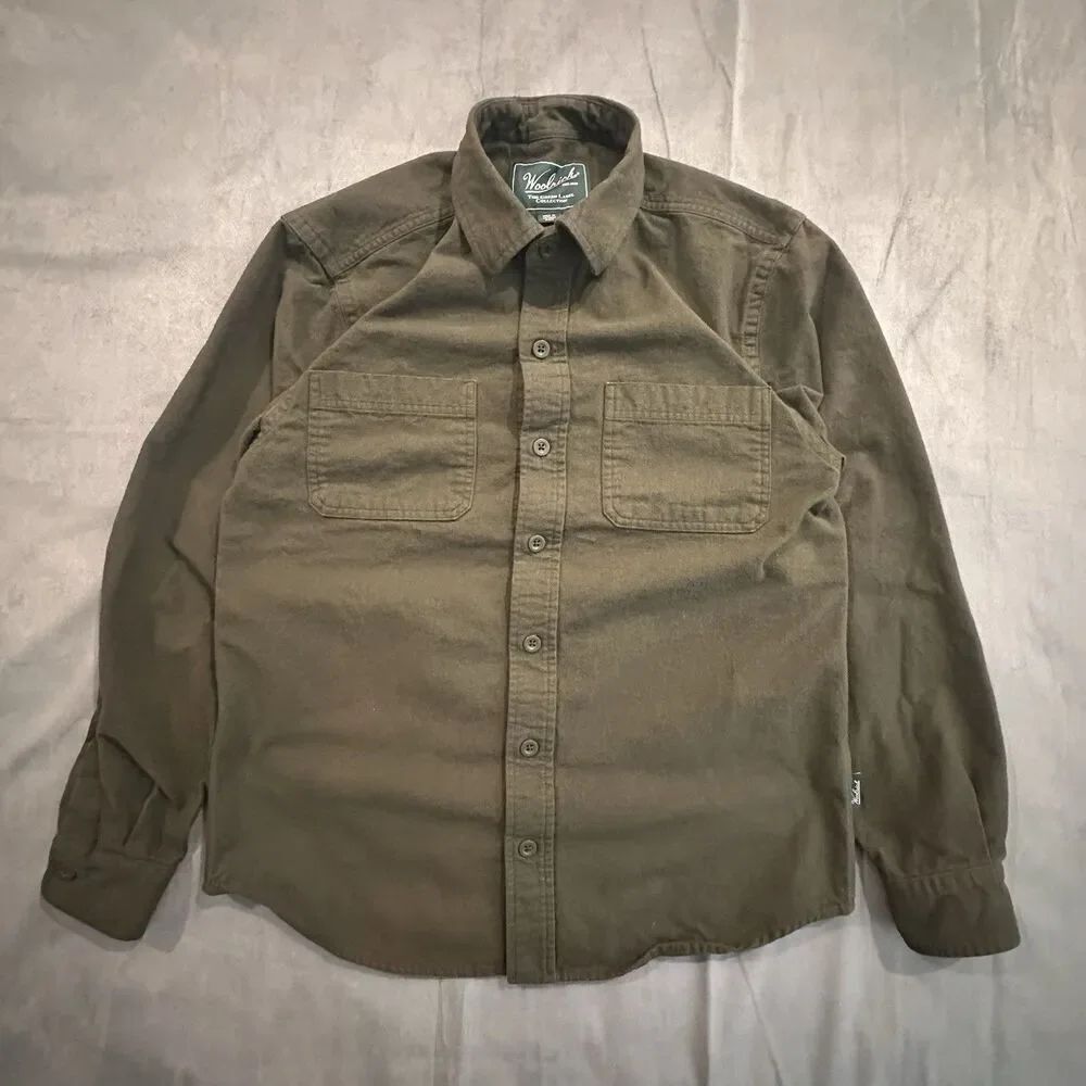 Woolrich Shirt Mens Small Green Label Collection Chamois Army Green Button Down